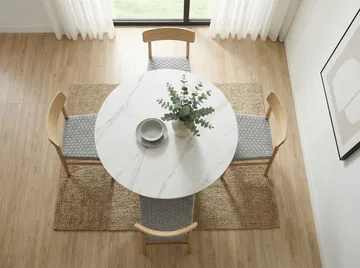 Zelnor rundt spisebord 120 cm med sinteret steinplate i marmorlook - hvit marmorlook valnøttlook - Møbler - Bord - Spisebord & kjøkkenbord