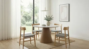 Zelnor rundt spisebord 120 cm med sinteret steinplate i marmorlook - hvit marmorlook valnøttlook - Møbler - Bord - Spisebord & kjøkkenbord