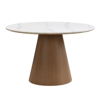 Zelnor rundt spisebord 120 cm med sinteret steinplate i marmorlook - hvit marmorlook valnøttlook - Møbler - Bord - Spisebord & kjøkkenbord