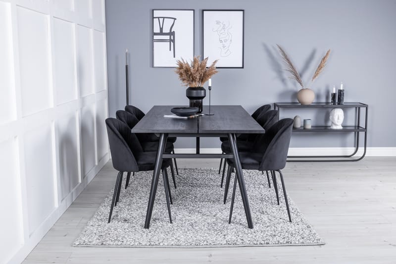 Zenazmi forlengbar spisegruppe 195 cm inkl. 6 Foyos stoler - Svart - Møbler - Bord - Spisegruppe