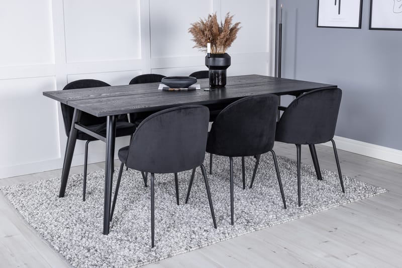 Zenazmi forlengbar spisegruppe 195 cm inkl. 6 Foyos stoler - Svart - Møbler - Bord - Spisegruppe