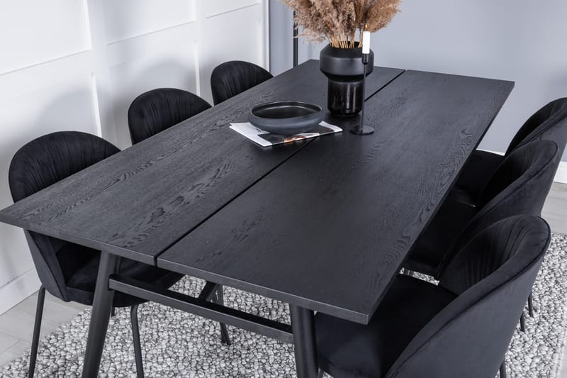 Zenazmi forlengbar spisegruppe 195 cm inkl. 6 Foyos stoler - Svart - Møbler - Bord - Spisegruppe