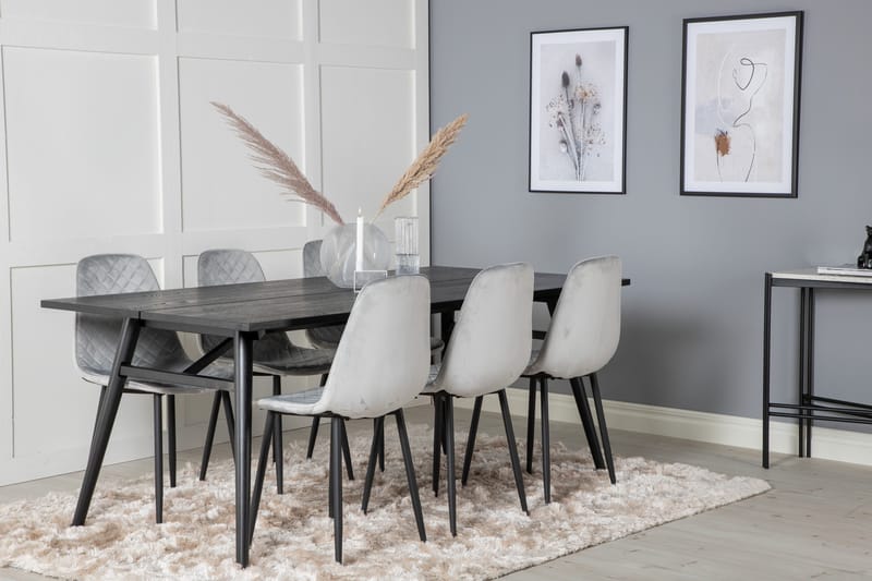 Zenazmi forlengbar spisegruppe 195 cm inkl. 6 Ypas stoler - Svart/Grå - Møbler - Bord - Spisegruppe