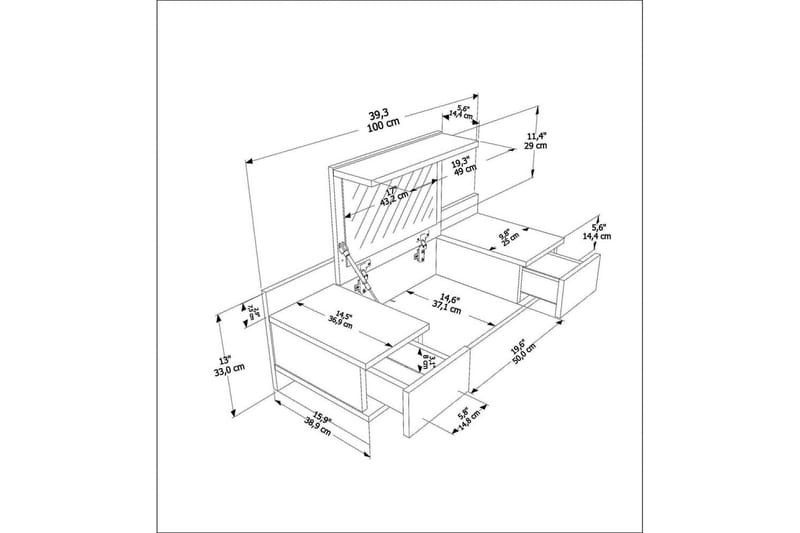 Zenn Sminkebord 100 cm - Hvit - Møbler - Bord - Sminkebord & toalettbord