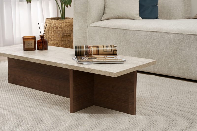 Zephral Sofabord 120x30x45 cm - Travertin, Milano Walnut - Møbler - Bord - Sofabord & salongbord