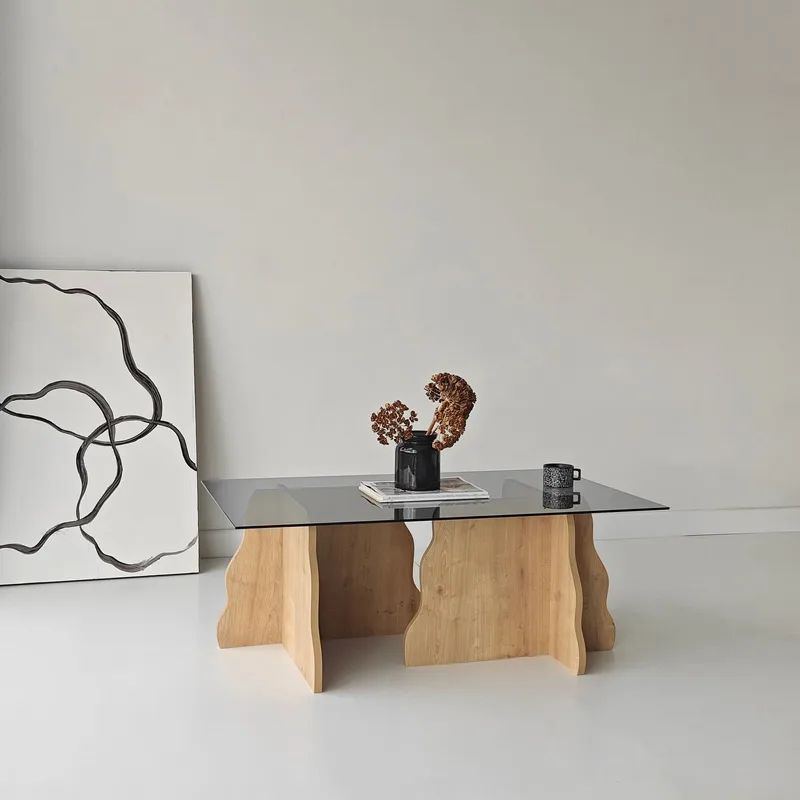 Zevric sofabord 65x105 cm rektangulært glass - Safir Eik og Røkt - Møbler - Bord - Sofabord & salongbord