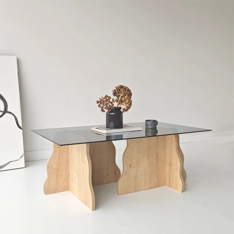 Zevric sofabord 65x105 cm rektangulært glass - Safir Eik og Røkt - Møbler - Bord - Sofabord & salongbord