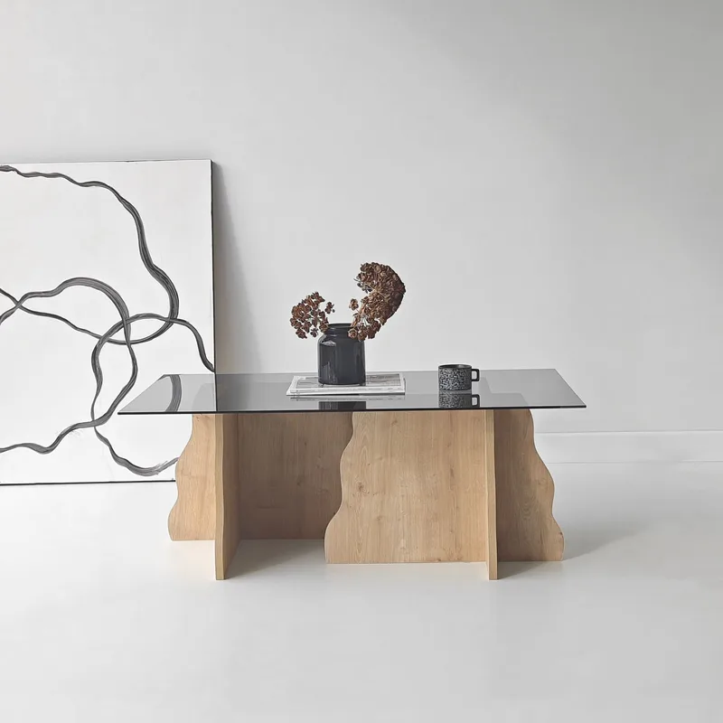 Zevric sofabord 65x105 cm rektangulært glass - Safir Eik og Røkt - Møbler - Bord - Sofabord & salongbord