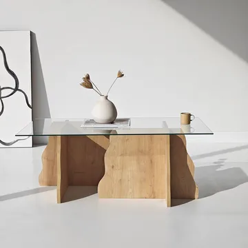 Zevric sofabord 65x105 cm rektangulært glass - Safir Eik og Transparent - Møbler - Bord - Sofabord & salongbord