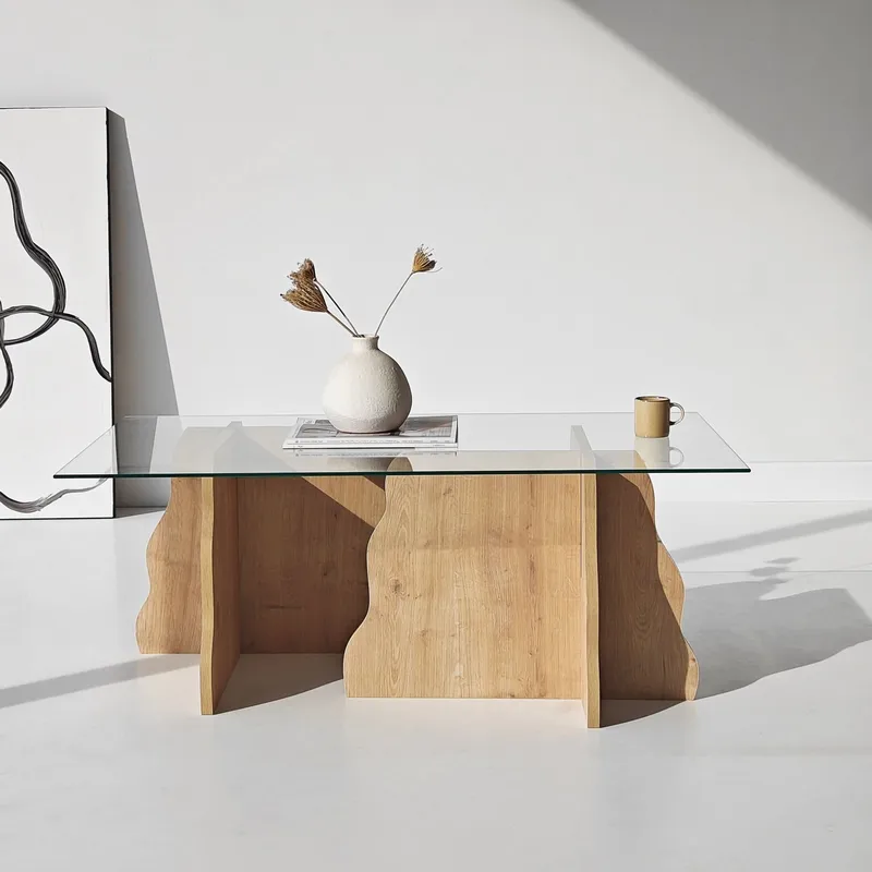 Zevric sofabord 65x105 cm rektangulært glass - Safir Eik og Transparent - Møbler - Bord - Sofabord & salongbord