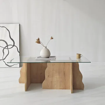 Zevric sofabord 65x105 cm rektangulært glass - Safir Eik og Transparent - Møbler - Bord - Sofabord & salongbord