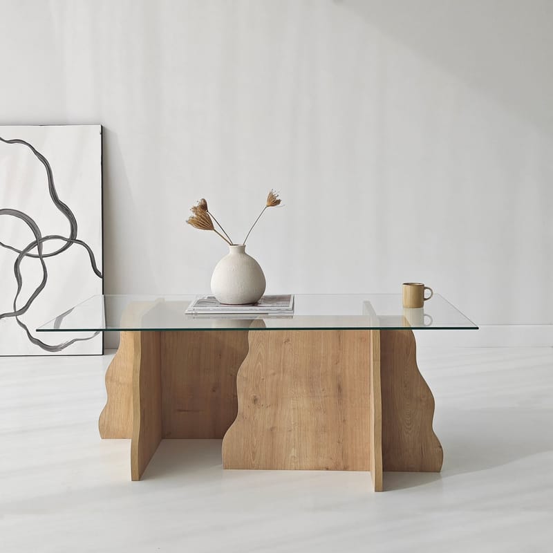 Zevric sofabord 65x105 cm rektangulært glass - Safir Eik og Transparent - Møbler - Bord - Sofabord & salongbord