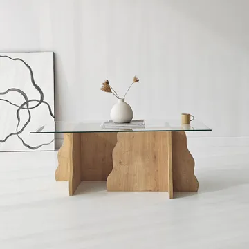 Zevric sofabord 65x105 cm rektangulært glass - Safir Eik og Transparent - Møbler - Bord - Sofabord & salongbord