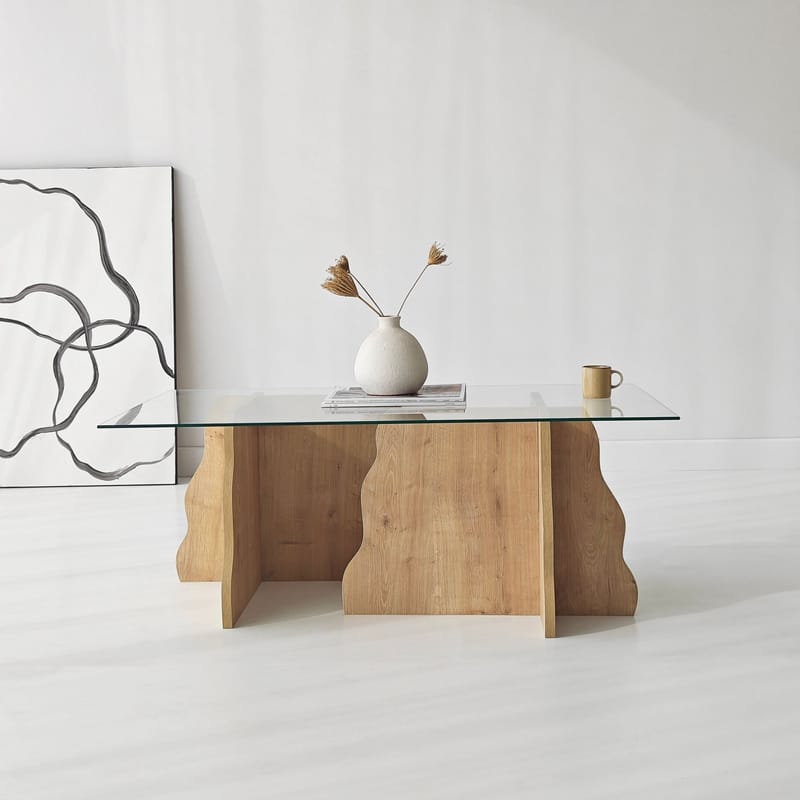 Zevric sofabord 65x105 cm rektangulært glass - Safir Eik og Transparent - Møbler - Bord - Sofabord & salongbord