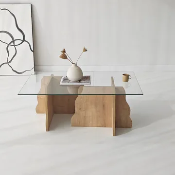 Zevric sofabord 65x105 cm rektangulært glass - Safir Eik og Transparent - Møbler - Bord - Sofabord & salongbord