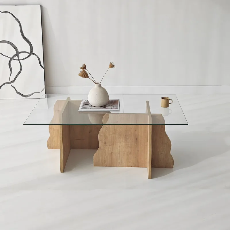 Zevric sofabord 65x105 cm rektangulært glass - Safir Eik og Transparent - Møbler - Bord - Sofabord & salongbord