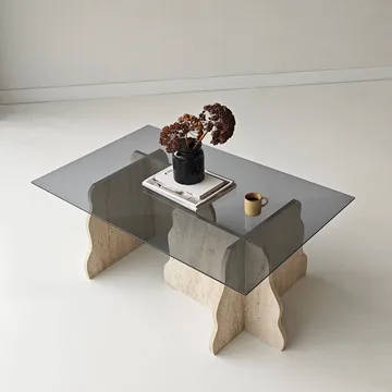 Zevric sofabord 65x105 cm rektangulært glass - Travertin og Røkt - Møbler - Bord - Sofabord & salongbord