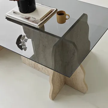 Zevric sofabord 65x105 cm rektangulært glass - Travertin og Røkt - Møbler - Bord - Sofabord & salongbord