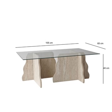 Zevric sofabord 65x105 cm rektangulært glass - Travertin og Transparent - Møbler - Bord - Sofabord & salongbord