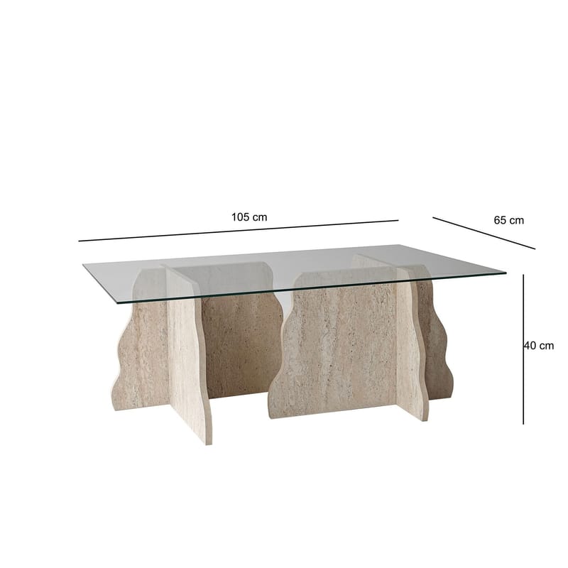Zevric sofabord 65x105 cm rektangulært glass - Travertin og Transparent - Møbler - Bord - Sofabord & salongbord