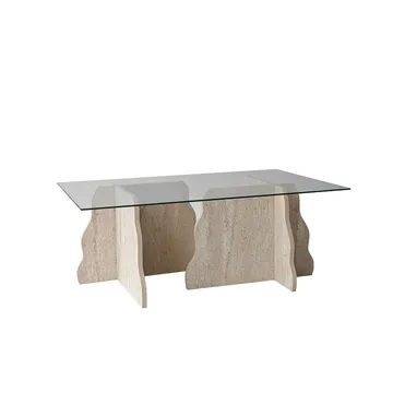 Zevric sofabord 65x105 cm rektangulært glass - Travertin og Transparent - Møbler - Bord - Sofabord & salongbord