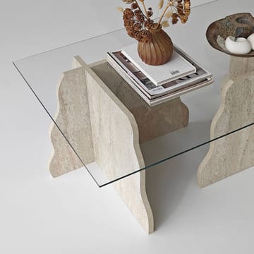 Zevric sofabord 65x105 cm rektangulært glass - Travertin og Transparent - Møbler - Bord - Sofabord & salongbord