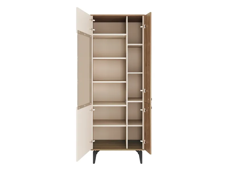 Zeyrin Møbelsett til stue - Skjenk + Vitrineskap + Spisebord 120 cm - Brun|beige - Oppbevaring - Oppbevaringsmøbler - Møbelsett til stue