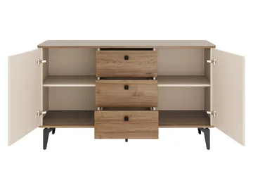 Zeyrin Møbelsett til stue - Skjenk + Vitrineskap + Spisebord 120 cm - Brun|beige - Oppbevaring - Oppbevaringsmøbler - Møbelsett til stue