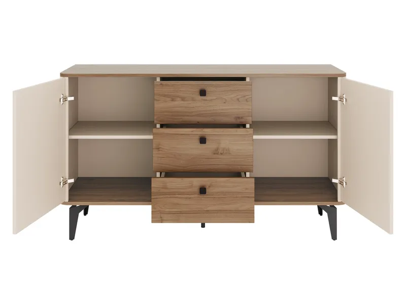Zeyrin Møbelsett til stue - Skjenk + Vitrineskap + Spisebord 120 cm - Brun|beige - Oppbevaring - Oppbevaringsmøbler - Møbelsett til stue