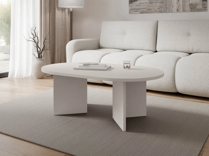 Zyleron Ovalt Sofabord 110x65 cm med Lyst Treutseende og Panelben - Beige - Møbler - Bord - Sofabord & salongbord