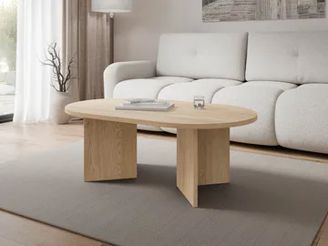 Zyleron Ovalt Sofabord 110x65 cm med Tre- og Eikeutseende og Panelben - Lysebrun - Møbler - Bord - Sofabord & salongbord