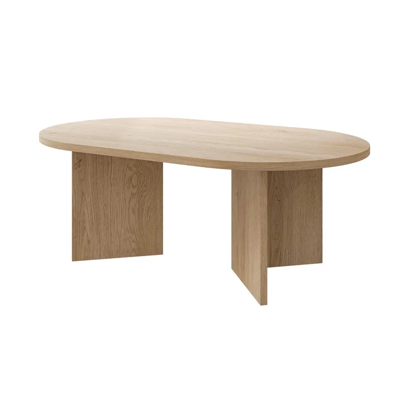 Zyleron Ovalt Sofabord 110x65 cm med Tre- og Eikeutseende og Panelben, Lysebrun