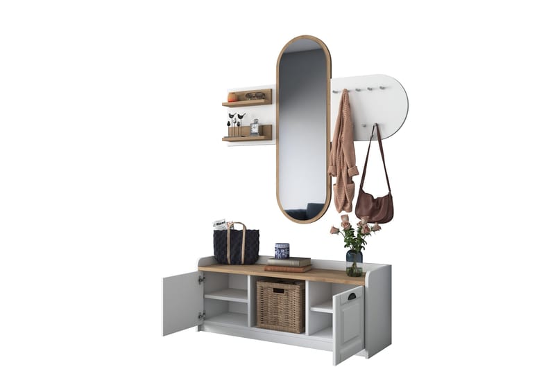 Ronnric Gangmøbelsett Hvit/Brun - Hanah Home - Møbler - Gangmøbler - Møbelsett til gang & entre