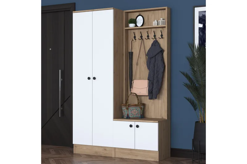 Hooda Gangmøbelsett Hvit/Brun - Hanah Home - Møbler - Gangmøbler - Møbelsett til gang & entre