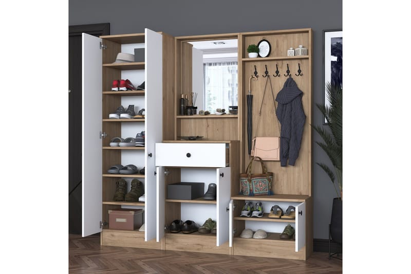 Hooda Gangmøbelsett Brun/Hvit - Hanah Home - Møbler - Gangmøbler - Møbelsett til gang & entre