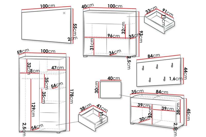 Agawal Entrémøbelsett - Møbler - Gangmøbler - Møbelsett til gang & entre