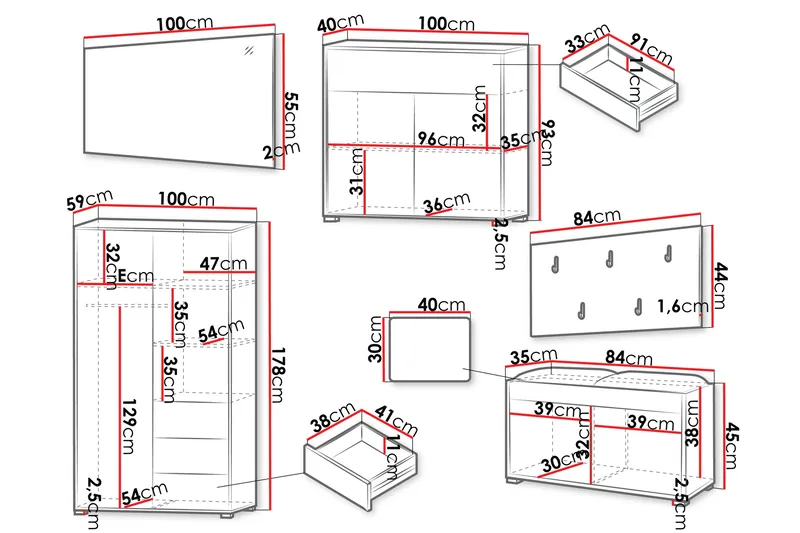 Agawal Hallmöbelset - Brun - Møbler - Gangmøbler - Møbelsett til gang & entre