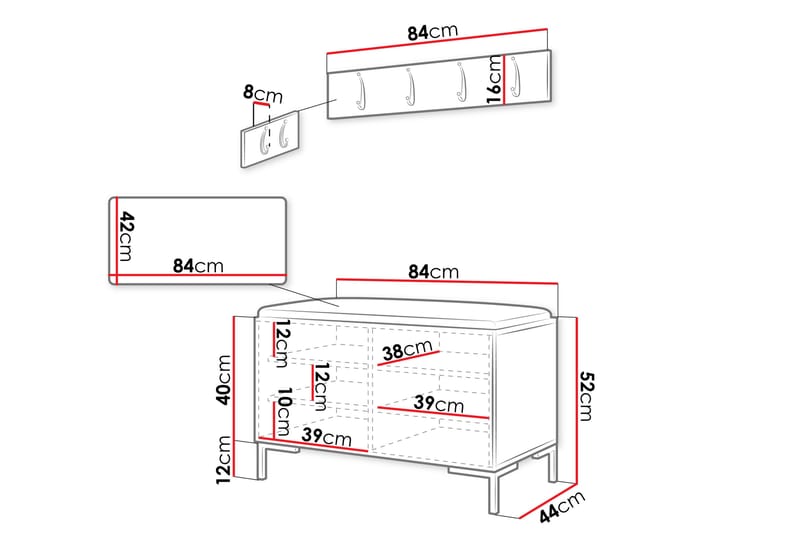 Ahsamin Hall Møbelsett - Beige/Grå - Møbler - Gangmøbler - Møbelsett til gang & entre