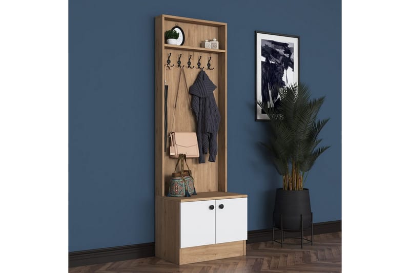 Alvric Entrémøbelsett - Valnøtt/Hvit - Møbler - Gangmøbler - Møbelsett til gang & entre