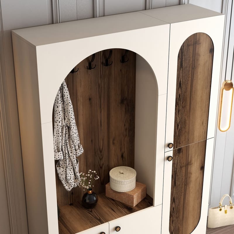 Ayleid hallmøbel 200 cm - Krem / Valnøtt - Møbler - Gangmøbler - Møbelsett til gang & entre