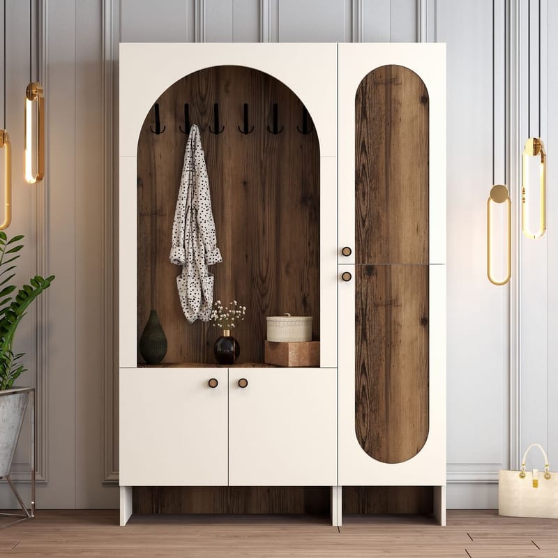 Ayleid hallmøbel 200 cm - Krem / Valnøtt - Møbler - Gangmøbler - Møbelsett til gang & entre