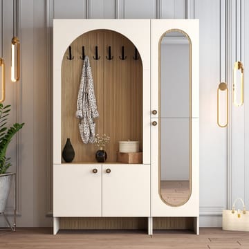 Ayleid hallmøbel med speil 200 cm - Krem / Eik - Møbler - Gangmøbler - Møbelsett til gang & entre