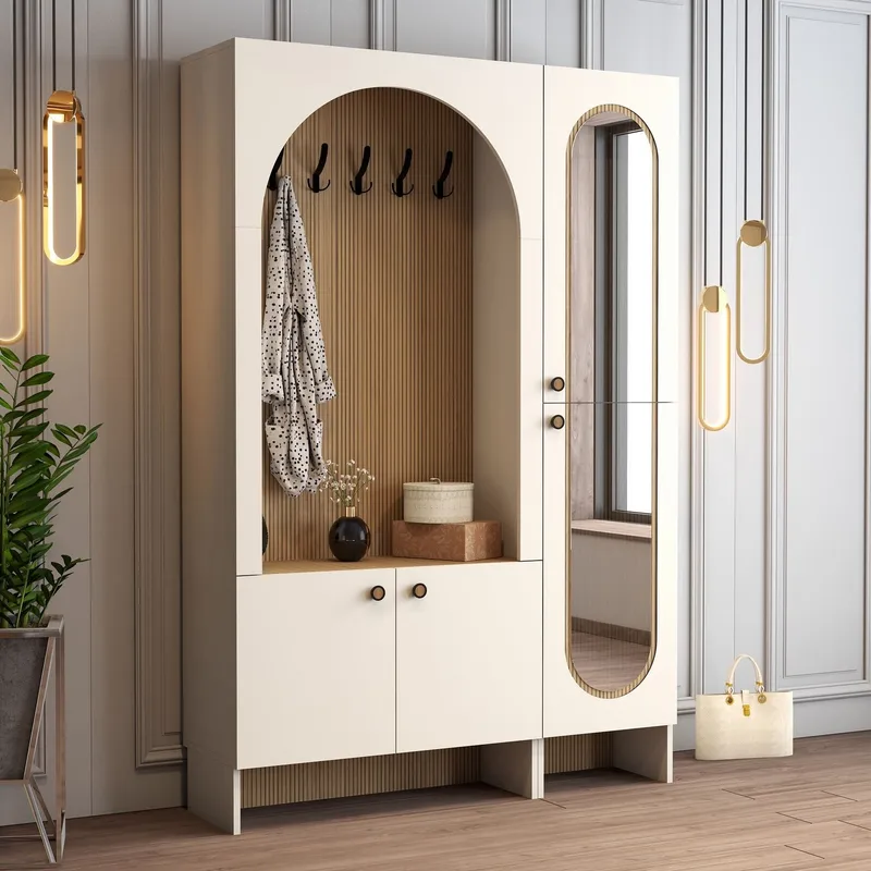 Ayleid hallmøbel med speil 200 cm - Krem / Eik - Møbler - Gangmøbler - Møbelsett til gang & entre