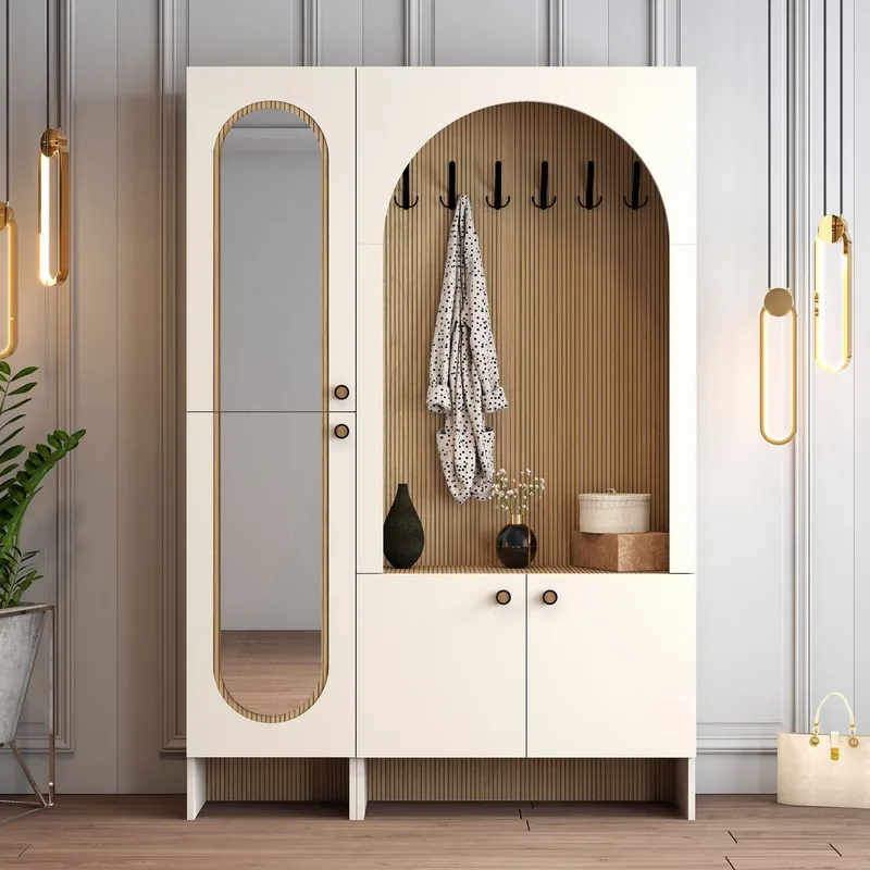 Ayleid hallmøbel med speil 200 cm - Krem / Eik - Møbler - Gangmøbler - Møbelsett til gang & entre