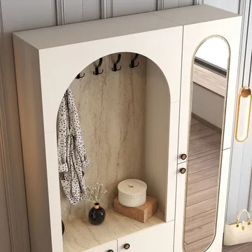 Ayleid hallmøbel med speil 200 cm - Krem / Travertin - Møbler - Gangmøbler - Møbelsett til gang & entre