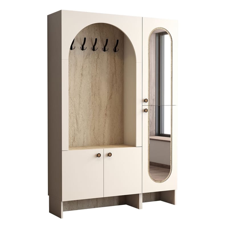 Ayleid hallmøbel med speil 200 cm, Krem / Travertin