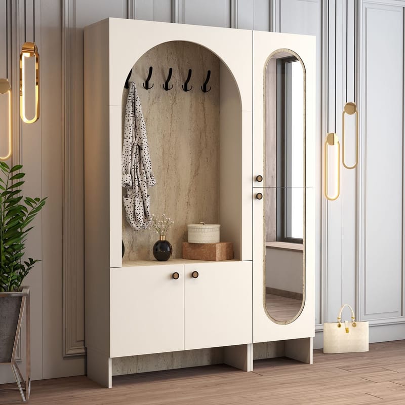 Ayleid hallmøbel med speil 200 cm - Krem / Travertin - Møbler - Gangmøbler - Møbelsett til gang & entre