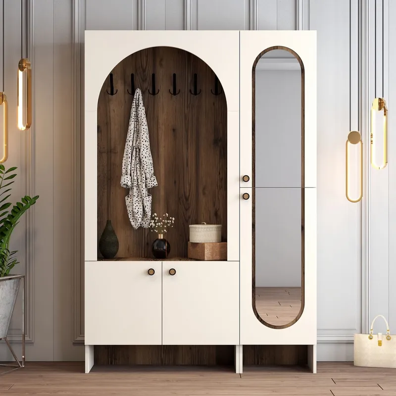 Ayleid hallmøbel med speil 200 cm - Krem / Valnøtt - Møbler - Gangmøbler - Møbelsett til gang & entre