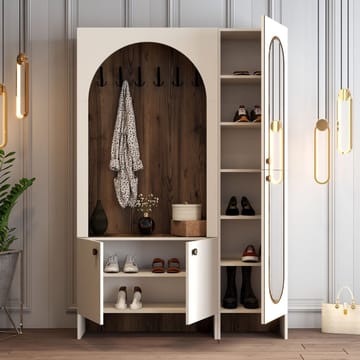 Ayleid hallmøbel med speil 200 cm - Krem / Valnøtt - Møbler - Gangmøbler - Møbelsett til gang & entre