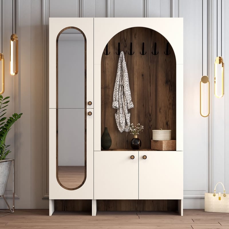 Ayleid hallmøbel med speil 200 cm - Krem / Valnøtt - Møbler - Gangmøbler - Møbelsett til gang & entre